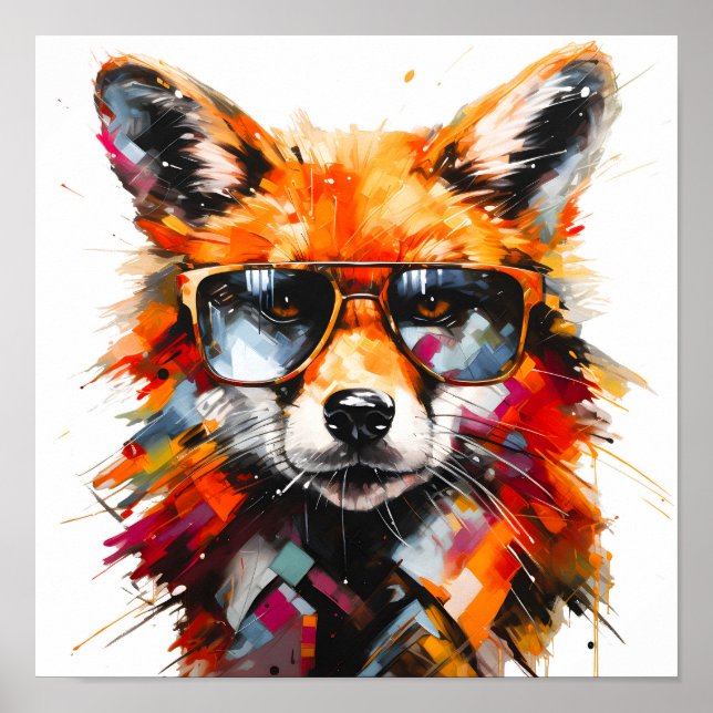 Pop Art Abstrakt Djur Räv Solglasögon Porträtt  Poster (Framsidan)