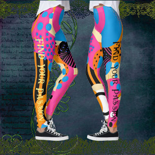 Pop Art Abstrakt Mönster Vibrant Färg Citat Leggings