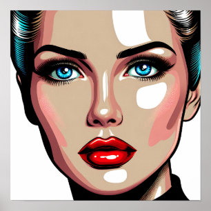 Pop Art Ai Serietidning Kvinna Ansikte Poster