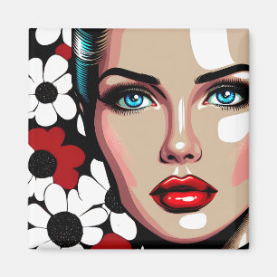 Pop Art Ai Serietidnings Kvinnans Ansikte Magnet