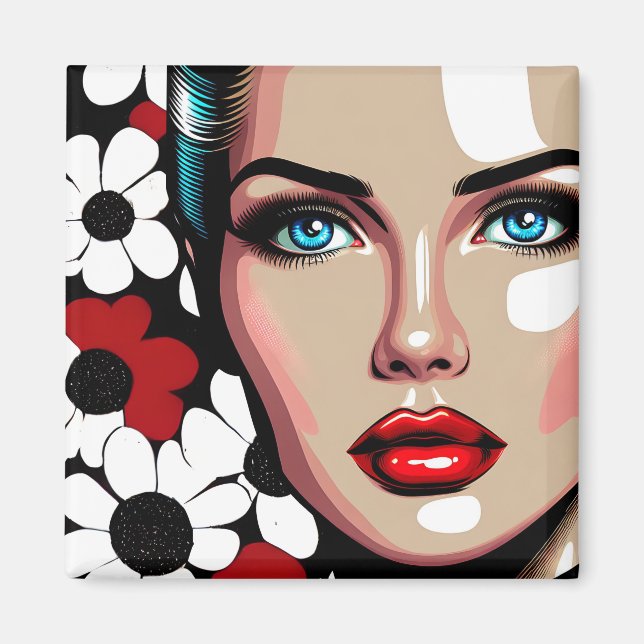 Pop Art Ai Serietidnings Kvinnans Ansikte Magnet (Framsidan)