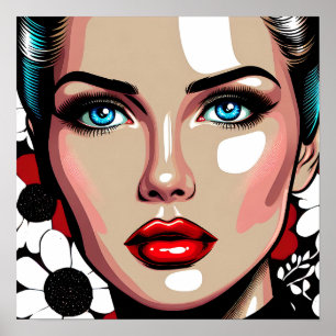 Pop Art Ai Tecknad Bok Womans Ansikte Poster