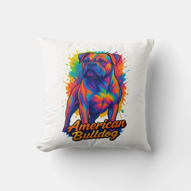 Pop Art American Bulldog - Vibrant Neon Hund Kudde (Framsida)