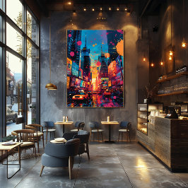 Pop Art: Atardecer en la Ciudad Fototryck