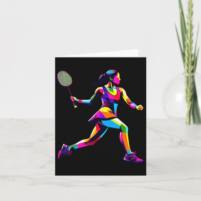 Pop Art Badminton Player Shuttle Women Badmintoner Kort (Framsida)