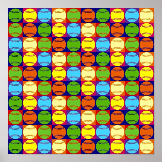 Pop Art Basebullar Mönster Poster (Framsidan)