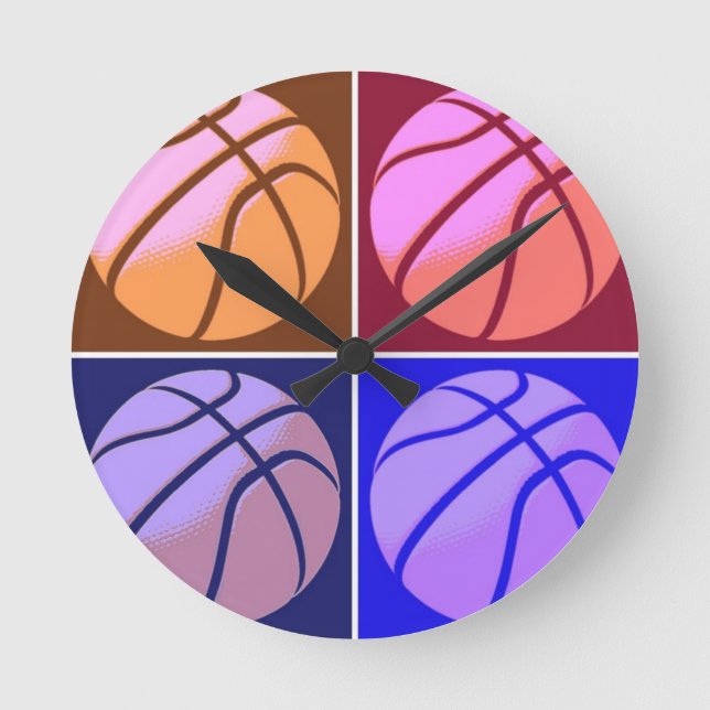 Pop Art Basketball Rund Klocka (Framsida)