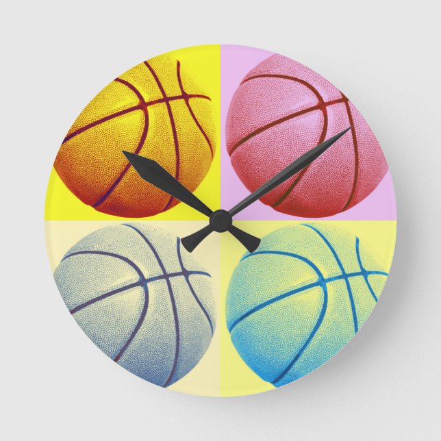 Pop Art Basketball Rund Klocka (Framsida)