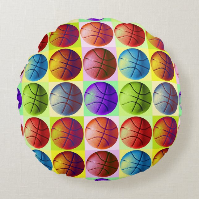 Pop Art Basketball Rund Kudde (Framsidan)