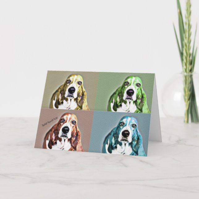 Pop Art Basset Hound Birthday Card Kort (Framsida)