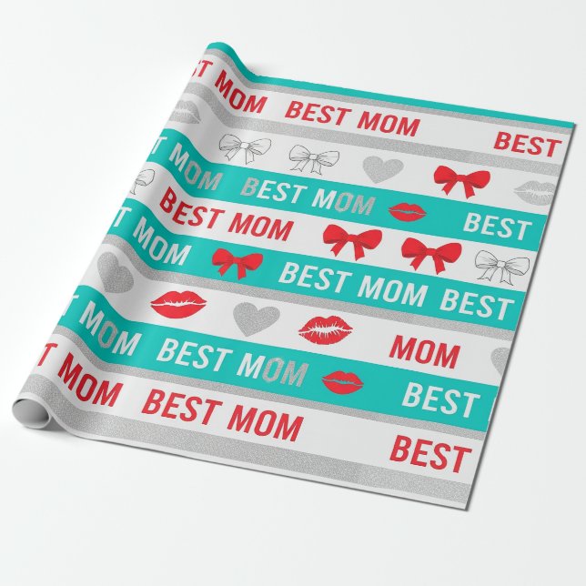 Pop Art BÄSTA MAMMA Randig – Djärv Retro Kärlek (4 Presentpapper (Utrullad)