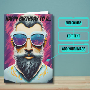 Pop Art Bearded Boy Birthday Kort