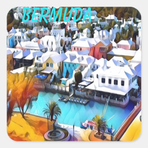 Pop Art Bermuda Square Sticker Fyrkantigt Klistermärke