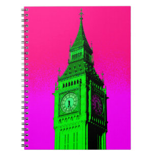Pop Art Big Ben London Resa Rosa Grön Anteckningsbok Med Spiral