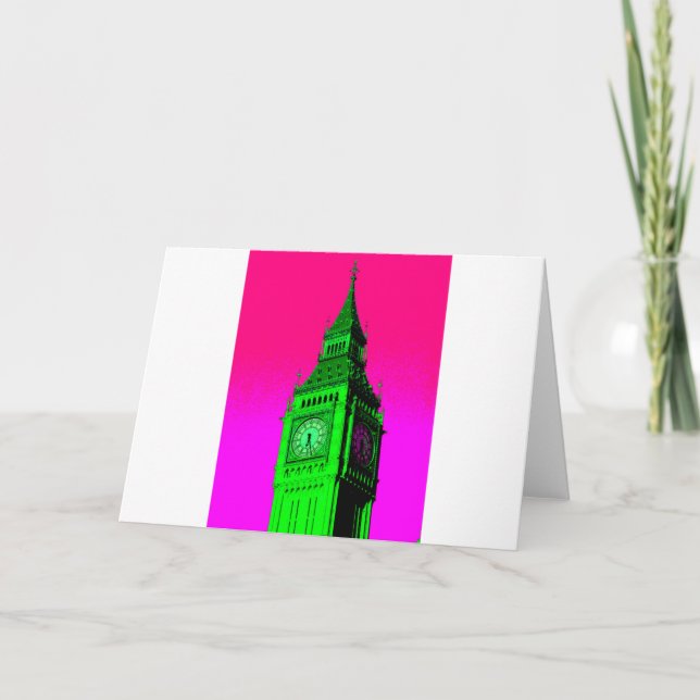 Pop Art Big Ben London Resa Rosa Grön Kort (Framsida)
