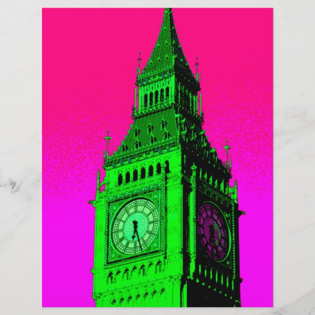 Pop Art Big Ben London Travel Rosa Grönt (Framsida)