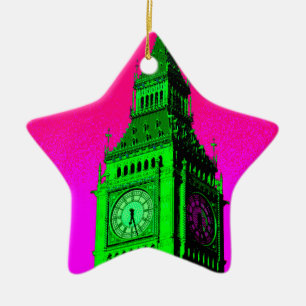 Pop Art Big Ben London Travel Rosa Grönt Julgransprydnad Keramik