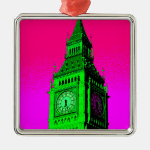 Pop Art Big Ben London Travel Rosa Grönt Julgransprydnad Metall