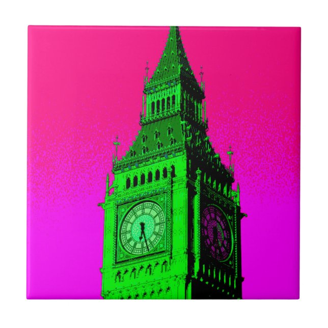 Pop Art Big Ben London Travel Rosa Grönt Kakelplatta (Framsidan)
