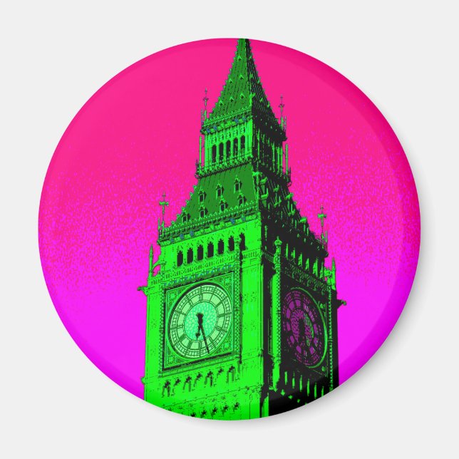 Pop Art Big Ben London Travel Rosa Grönt Magnet (Framsidan)