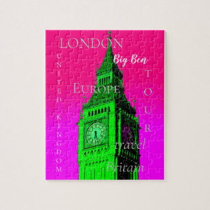Pop Art Big Ben London Travel Rosa Grönt Pussel