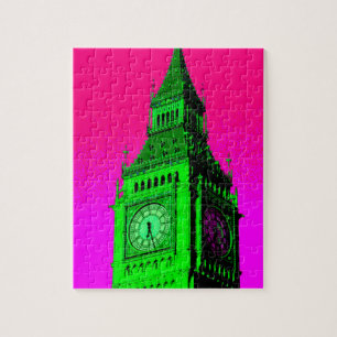 Pop Art Big Ben London Travel Rosa Grönt Pussel