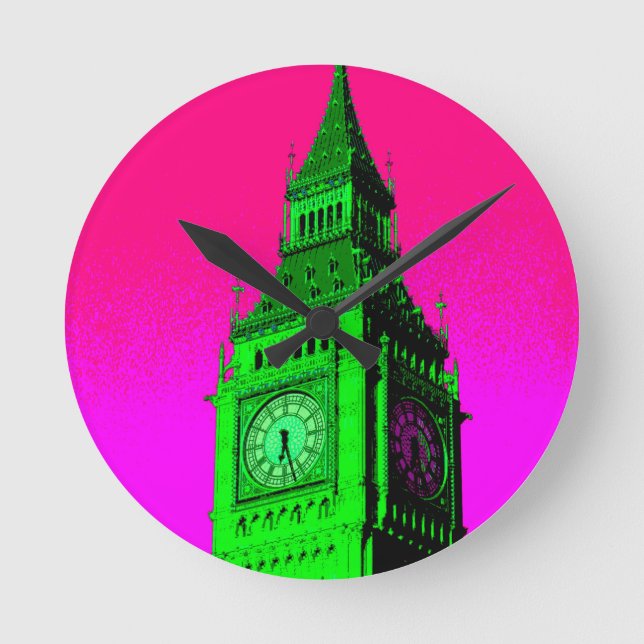 Pop Art Big Ben London Travel Rosa Grönt Rund Klocka (Framsida)