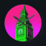 Pop Art Big Ben London Travel Rosa Grönt Rund Klocka<br><div class="desc">London Travel Photography - London Houses of Parliament & Big Ben Art Photo</div>