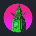Pop Art Big Ben London Travel Rosa Grönt Rund Klocka<br><div class="desc">London Travel Photography - London Houses of Parliament & Big Ben Art Photo</div>