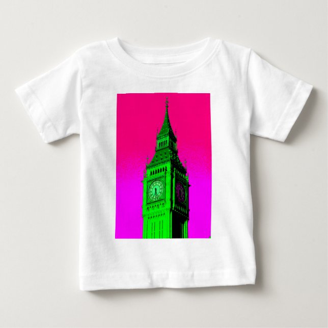 Pop Art Big Ben London Travel Rosa Grönt T-shirt (Framsida)