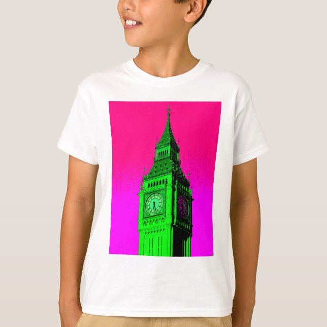 Pop Art Big Ben London Travel Rosa Grönt T Shirt (Framsida)