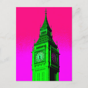 Pop Art Big Ben London Travel Rosa Grönt Vykort