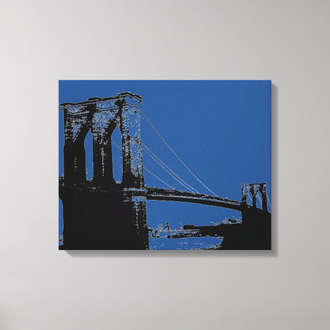 Pop Art Black & Blue Brooklyn Bridge Canvastryck (Framsida)