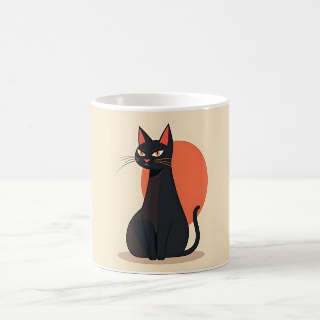 Pop Art Black Cat Orange Sol Kaffemugg (Center)