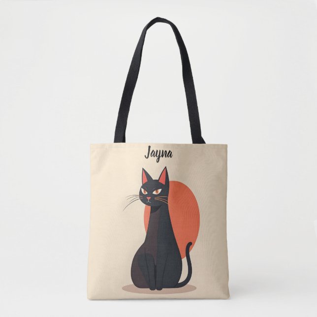 Pop Art Black Cat Orange Sol Tygkasse (Framsida)