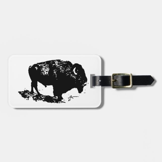 Pop Art Black White Buffalo Bison Silhouette Bagagebricka (Horisontell Framsida)