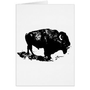 Pop Art Black White Buffalo Bison Silhouette Hälsningskort