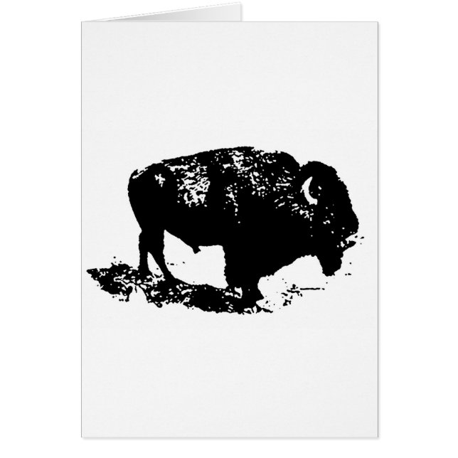 Pop Art Black White Buffalo Bison Silhouette Hälsningskort (Framsidan)