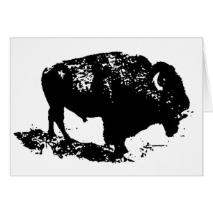 Pop Art Black White Buffalo Bison Silhouette Hälsningskort