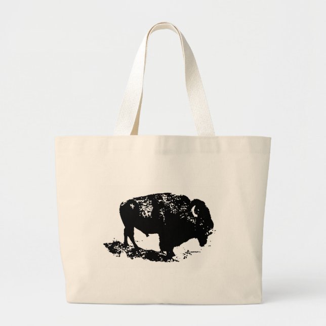 Pop Art Black White Buffalo Bison Silhouette Jumbo Tygkasse (Framsidan)