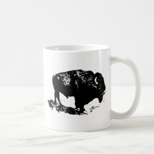 Pop Art Black White Buffalo Bison Silhouette Kaffemugg