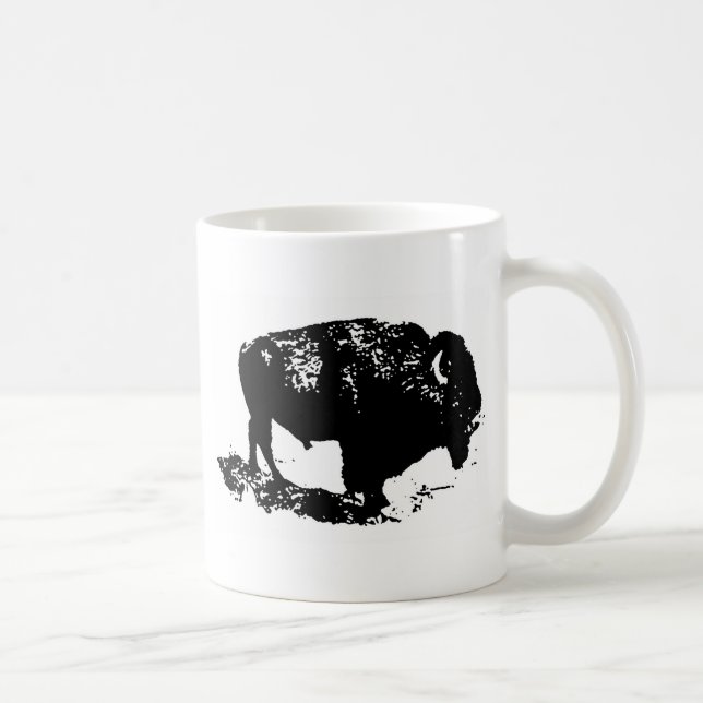 Pop Art Black White Buffalo Bison Silhouette Kaffemugg (Höger)