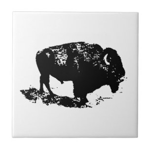 Pop Art Black White Buffalo Bison Silhouette Kakelplatta