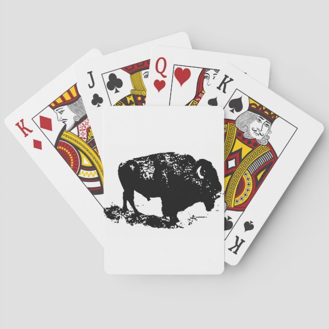 Pop Art Black White Buffalo Bison Silhouette Kortlek (Baksidan)