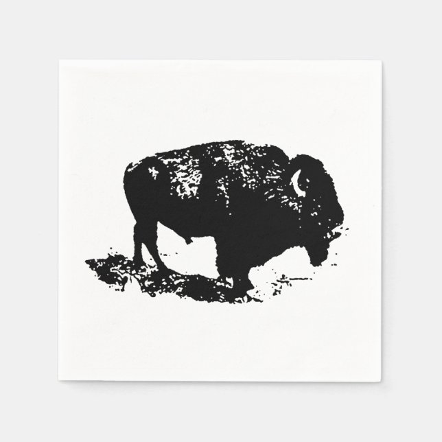 Pop Art Black White Buffalo Bison Silhouette Pappersservett (Framsidan)