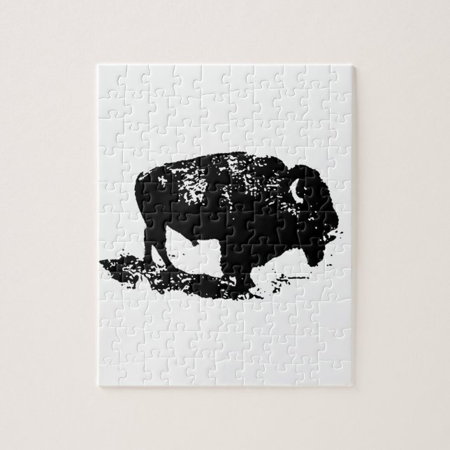 Pop Art Black White Buffalo Bison Silhouette Pussel (Vertikal)