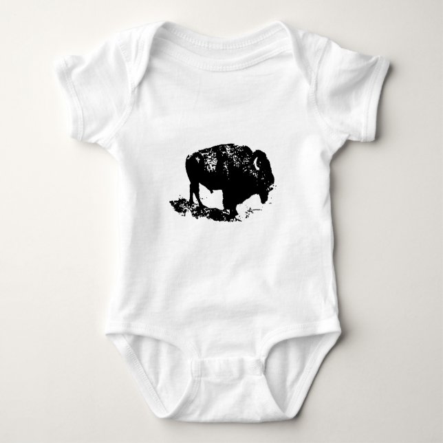 Pop Art Black White Buffalo Bison Silhouette Tee (Framsida)