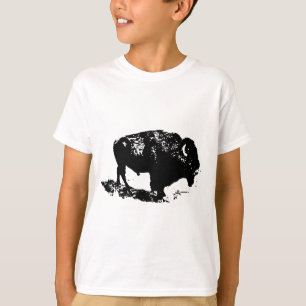 Pop Art Black White Buffalo Bison Silhouette Tee