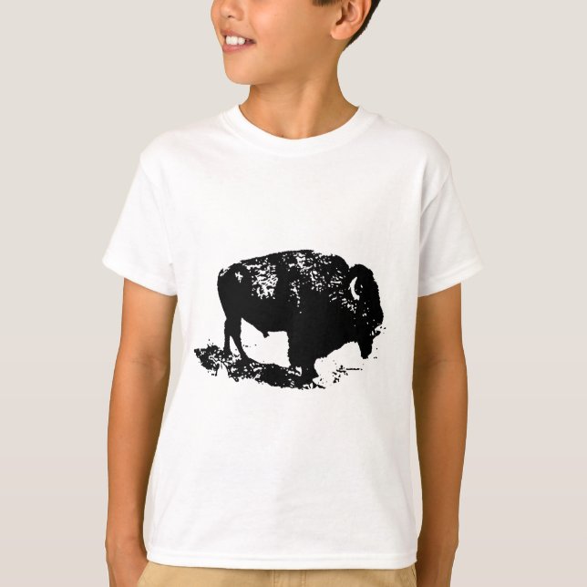 Pop Art Black White Buffalo Bison Silhouette Tee (Framsida)