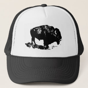 Pop Art Black White Buffalo Bison Silhouette Truckerkeps